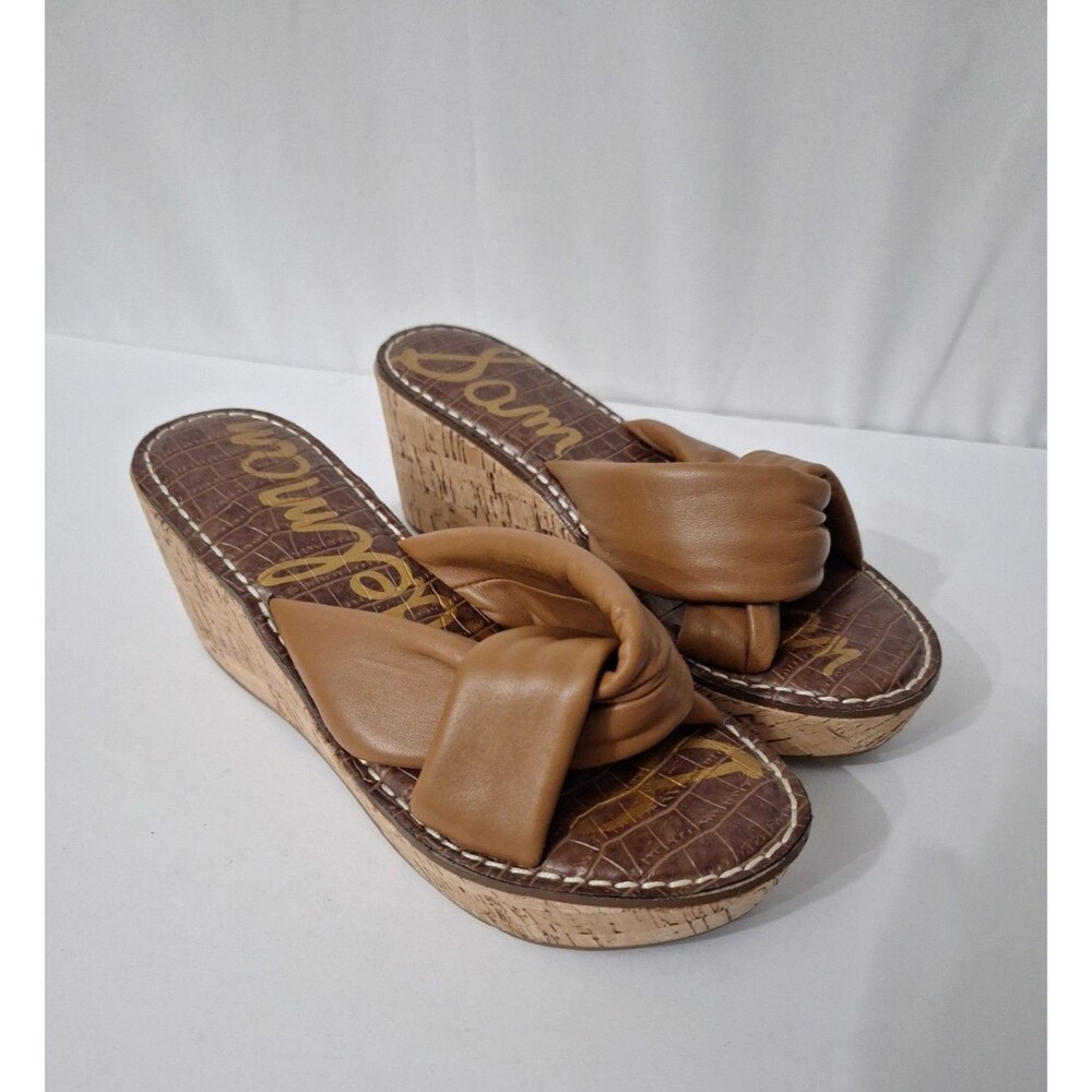 Sam Edelman Ramsey Sandals Womens US 8.5M Brown Leather Cork Wedge Platform Y2K